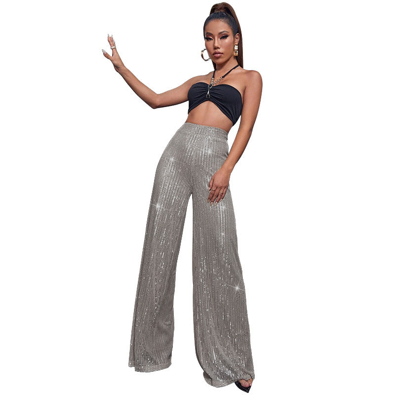 Fashion High Waist Sequin Summer Wide Legs Pants