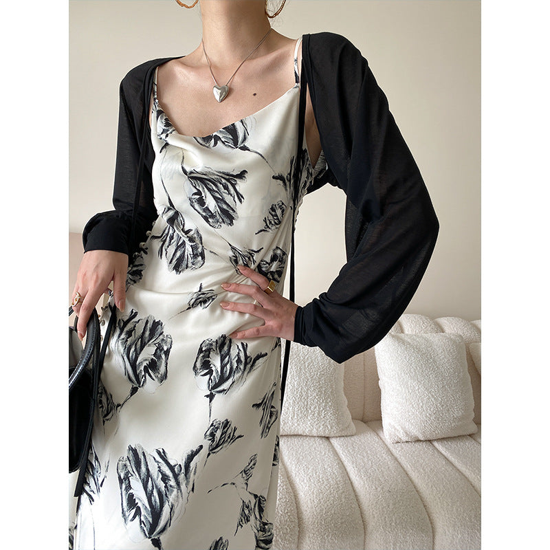 Vintage Floral Design Satin Summer Sleeveless Sun Dresses-Dresses-Free Shipping at meselling99