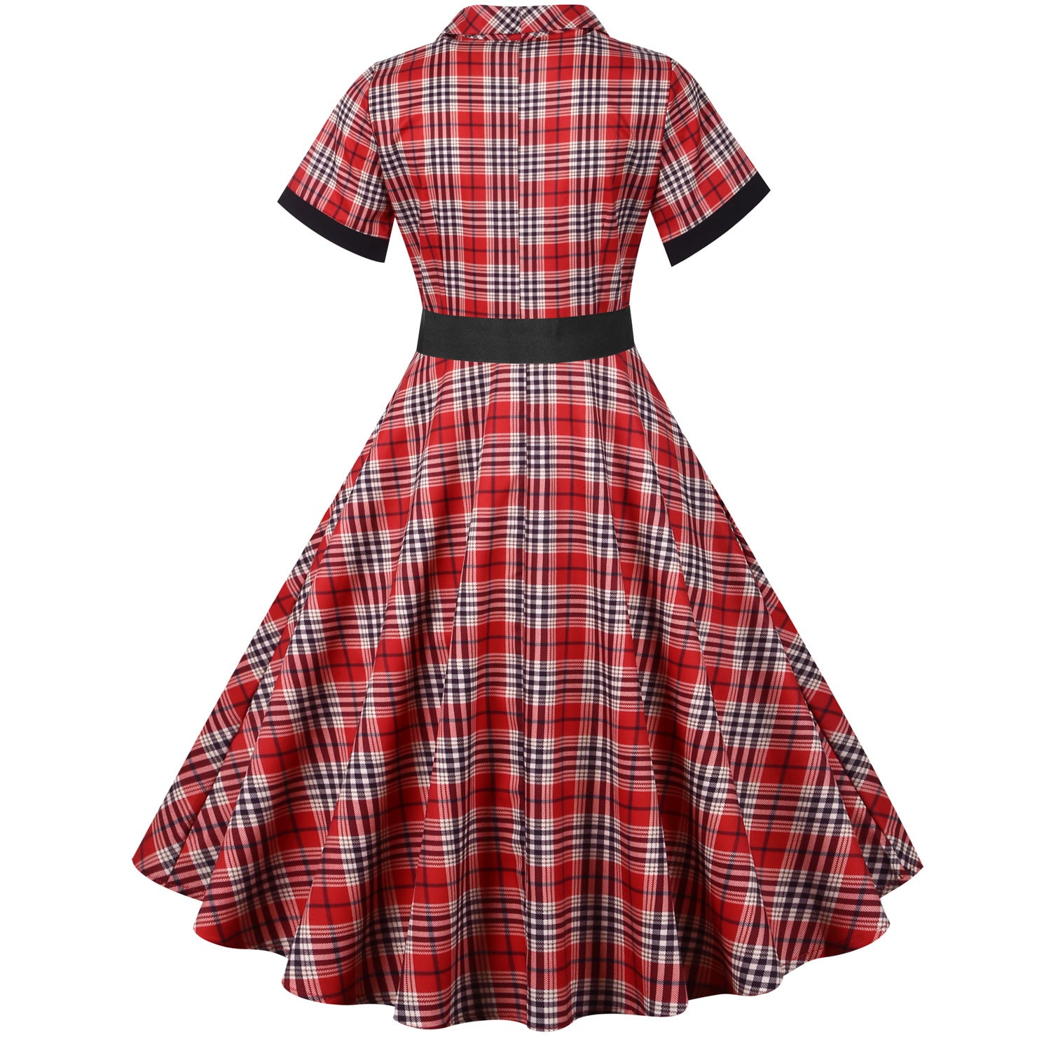 Retro Plaid Short Sleeve Dress with Belt
