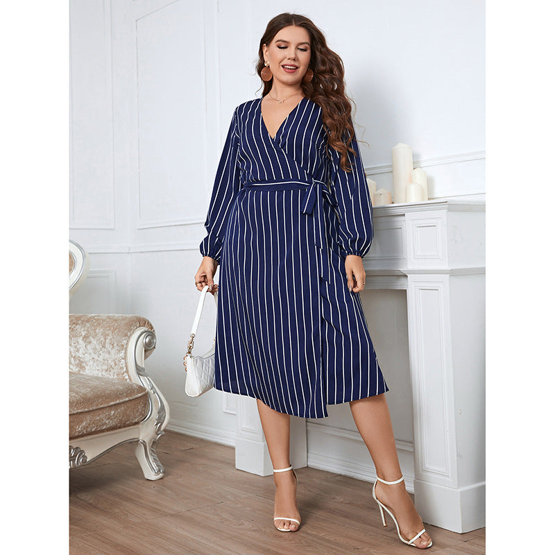 Women Striped Plus Sizes Dresses-Dresses-Free Shipping at meselling99