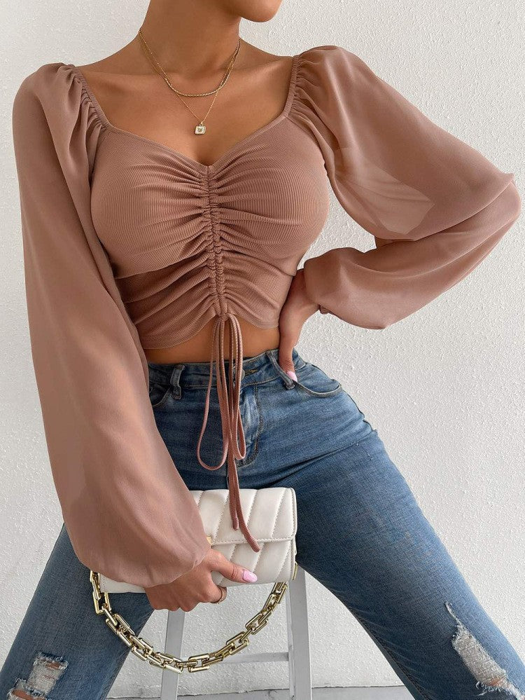 Sexy V-Neck Peplum Chiffon Blouse