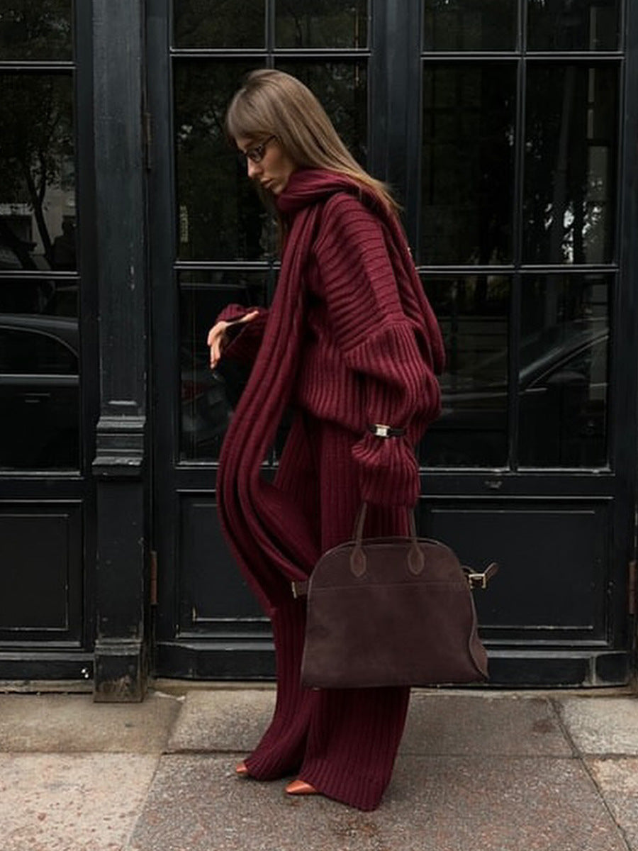 Women's V-Neck Ribbed Knit Sweater Set