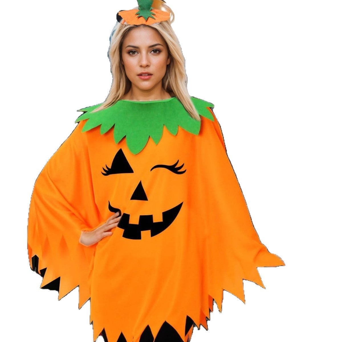 Halloween Pumpkin Cloak Costume Set with Headband and Candy Bag