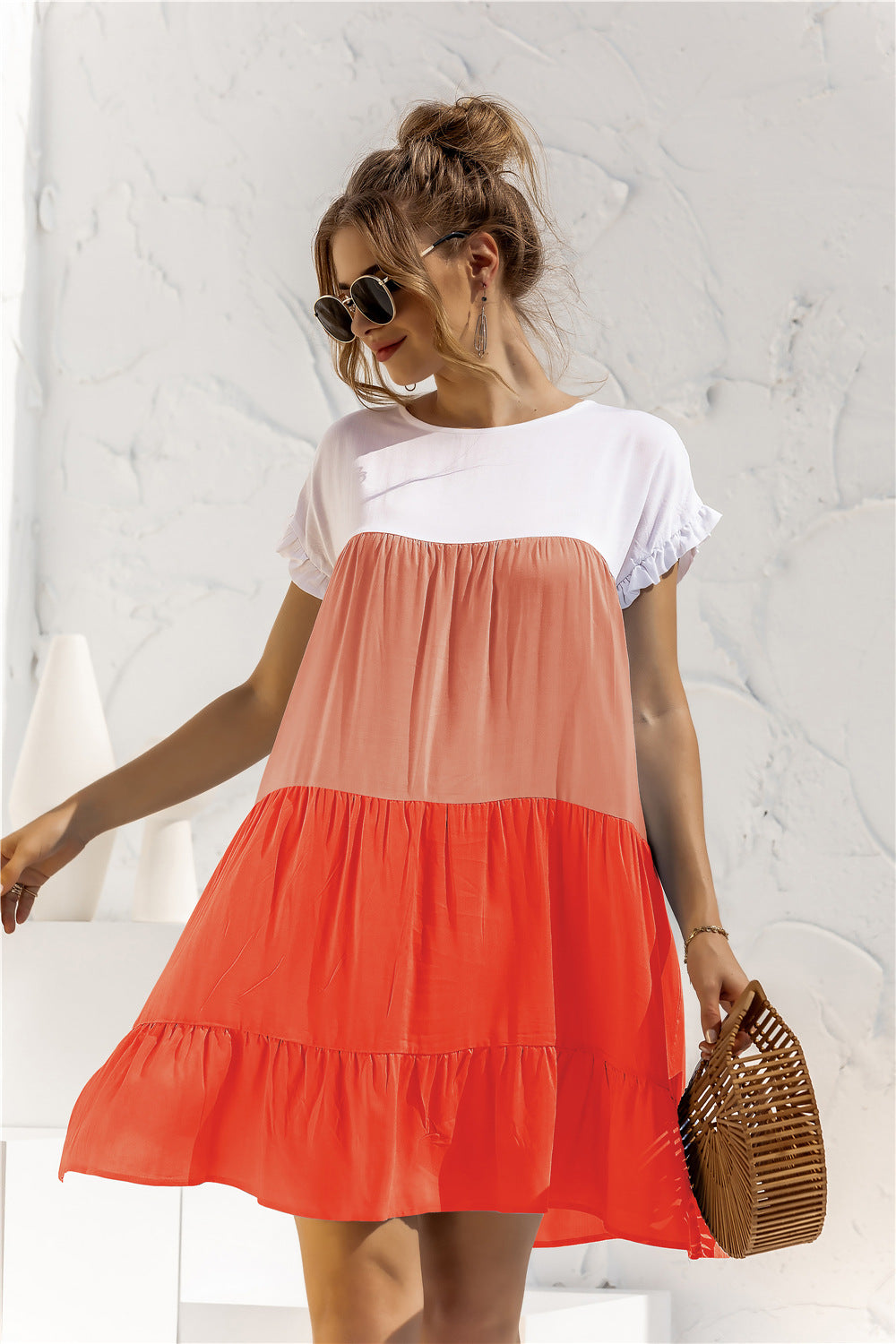 Summer Color Block Loose Fit Short Dress