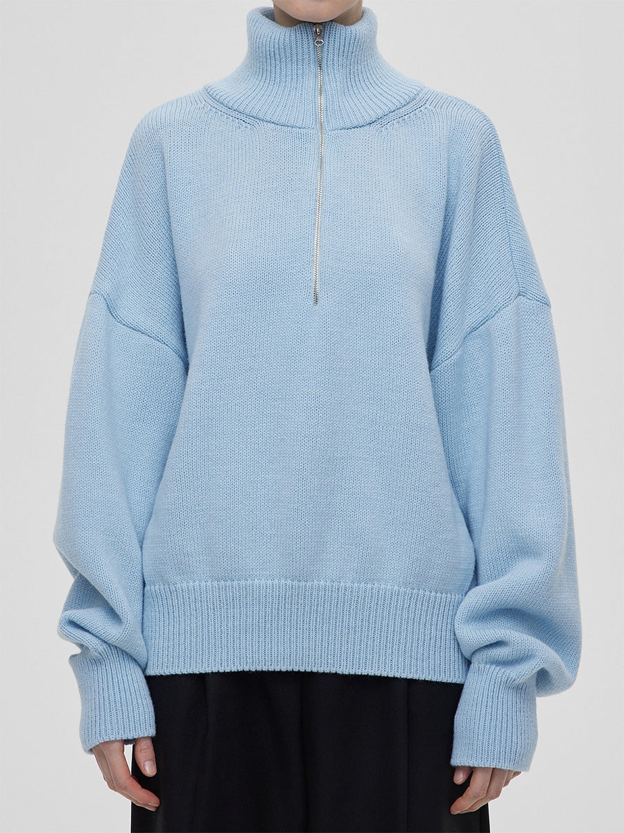 Relaxed Fit Mock Neck Half-Zip Sweater