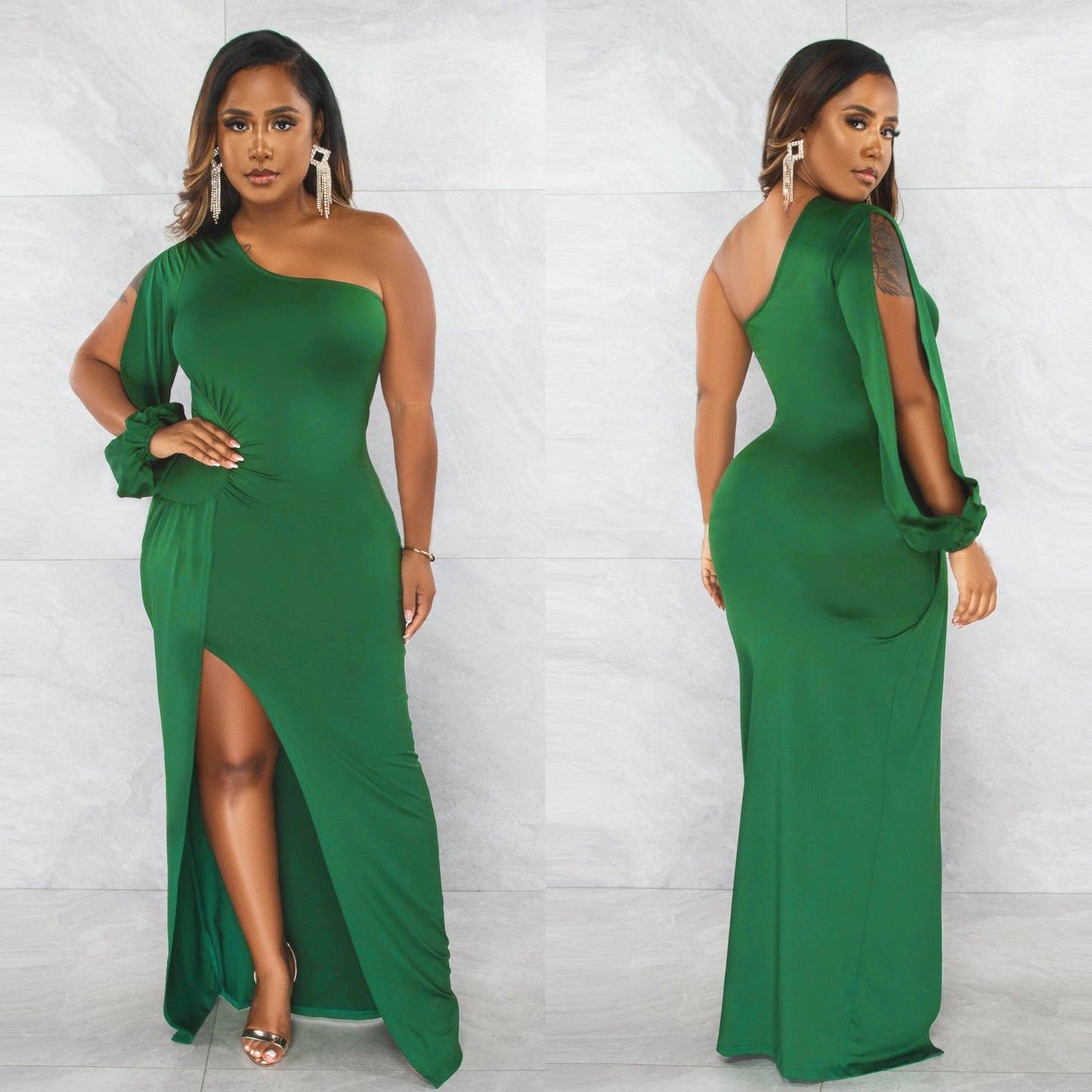 Classy One Shoulder Tight Dresses-Dresses-Green-S-Free Shipping at meselling99