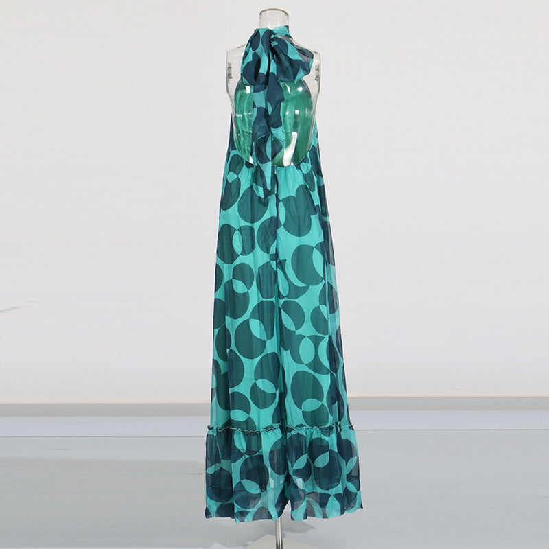 Women's Summer Bohemian Floral Print Halter Neck Maxi Dress