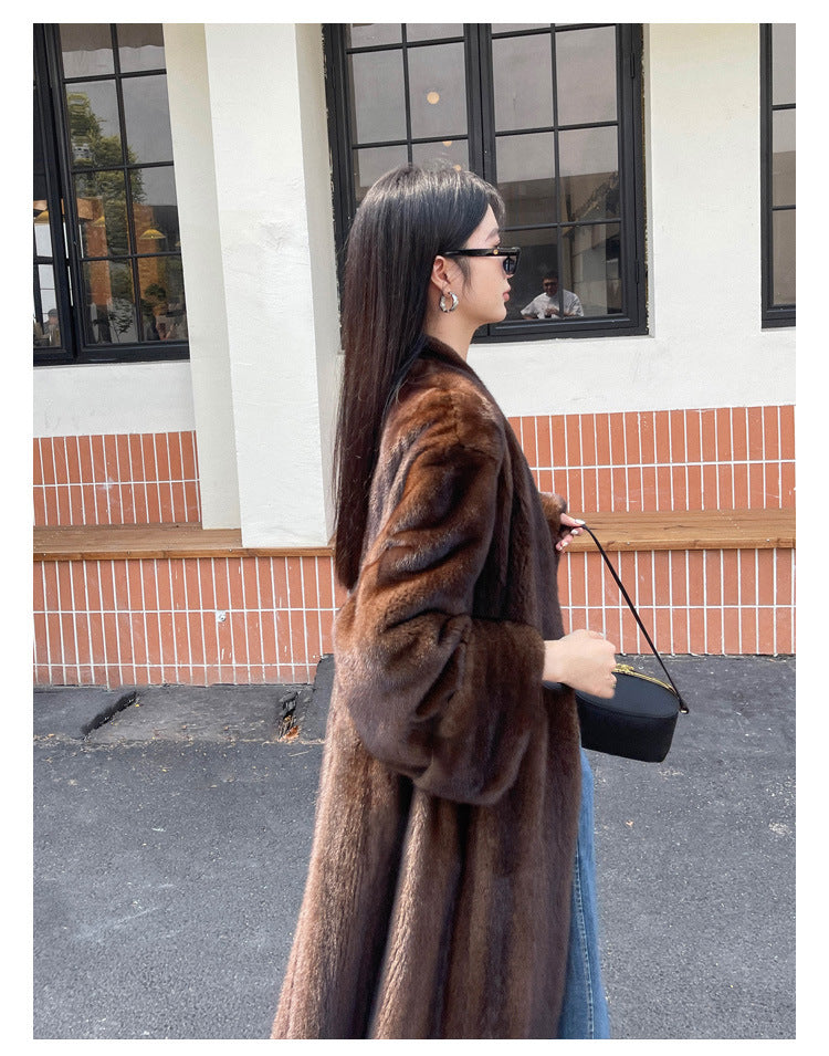 Vintage Faux Fur V Neck Long Overcoats