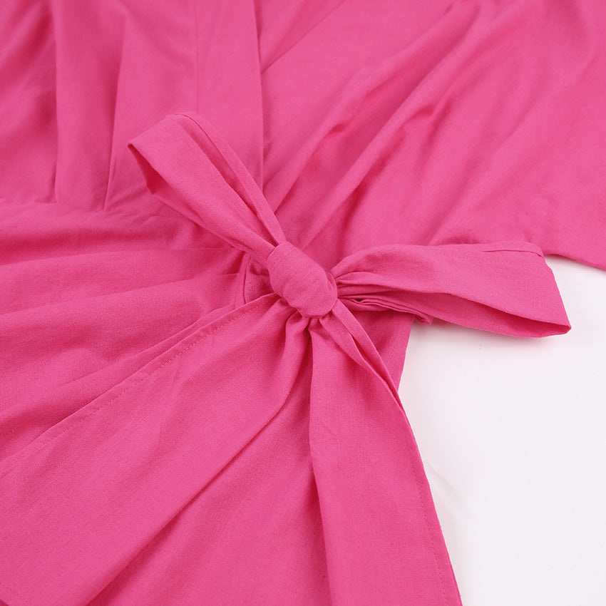 Designed Cotton Linen Irregular Mini Dresses