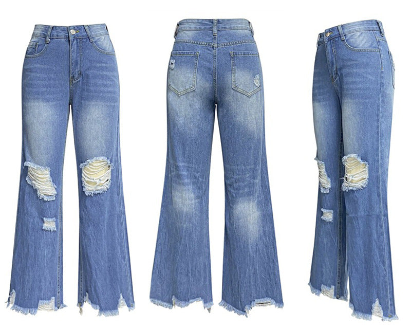 Women's High-Waist Distressed Flared Jeans