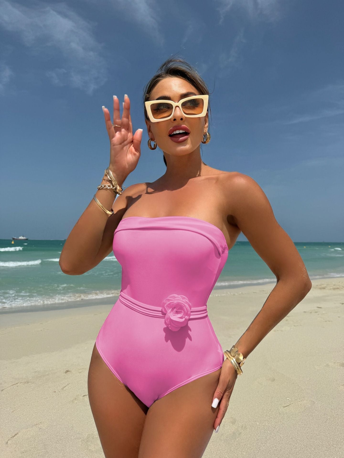 Olympia Smocked Strapless One Piece - White