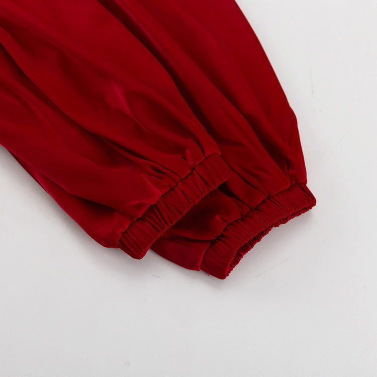 Elegant Red Ruffled Satin Dress