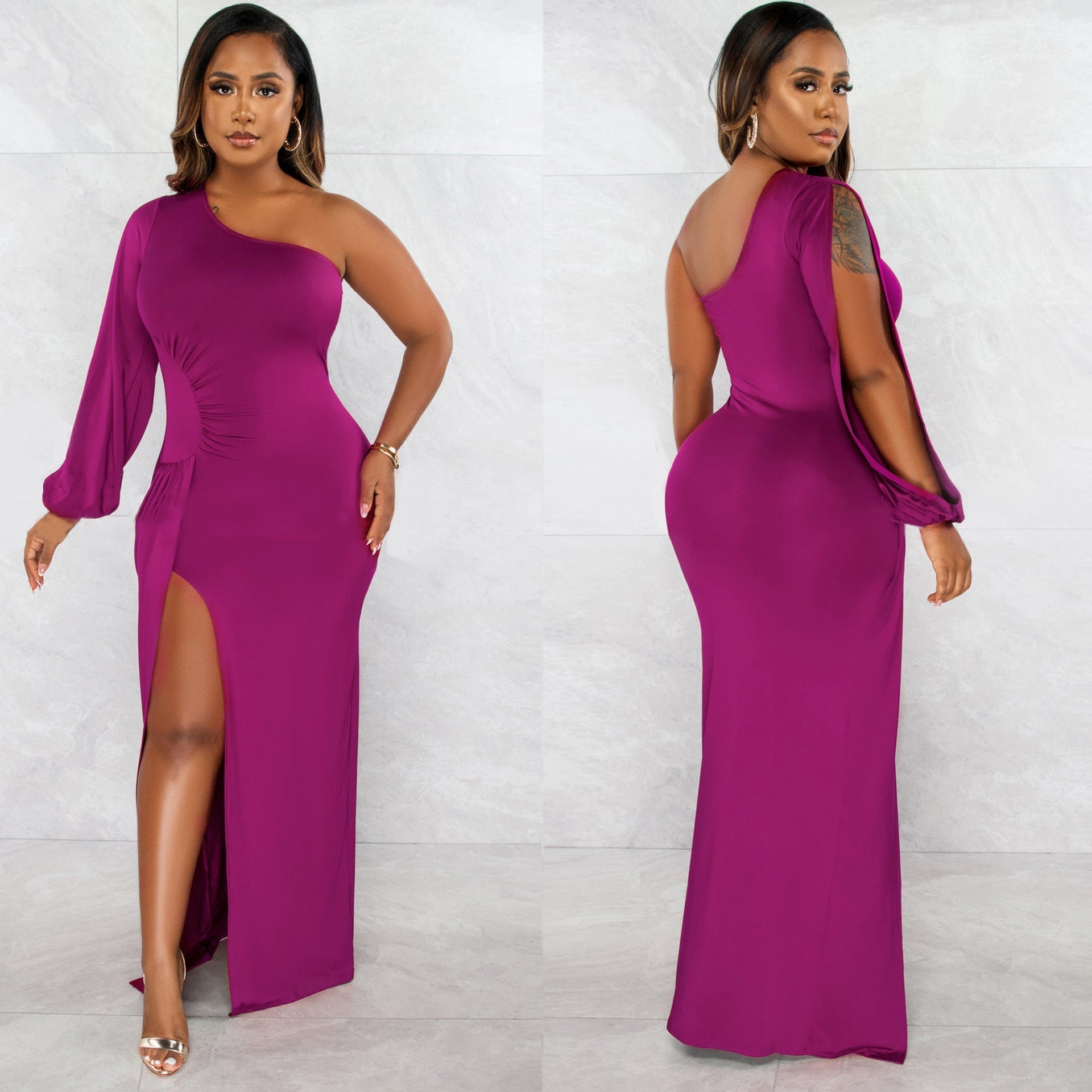 Classy One Shoulder Tight Dresses-Dresses-Purple-S-Free Shipping at meselling99