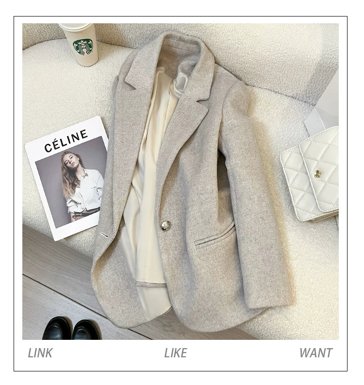 Women’s Mocha Grey Wool Blend Tailored Blazer