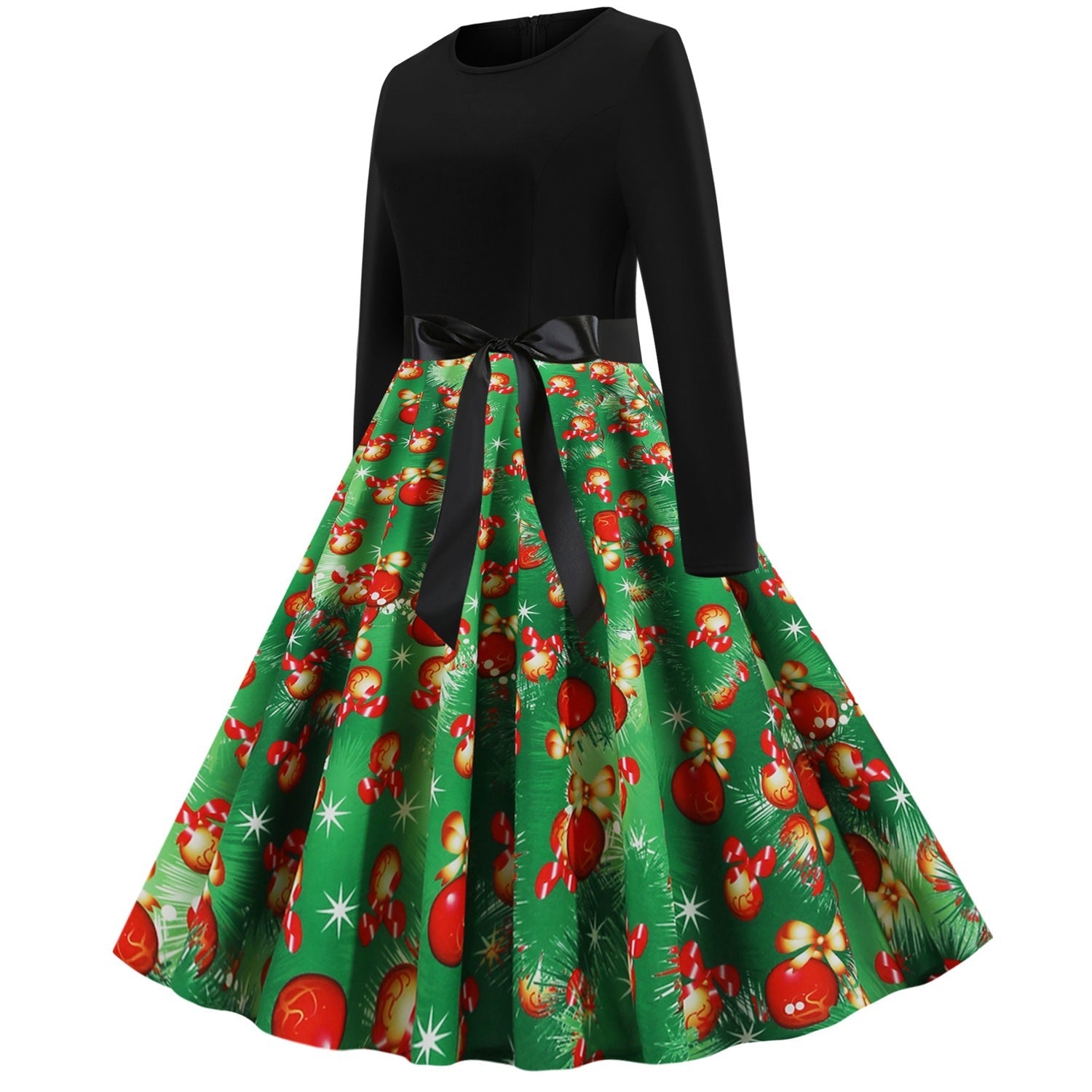 Green Christmas Vintage Long Sleeves Dresses-Vintage Dresses-Free Shipping at meselling99