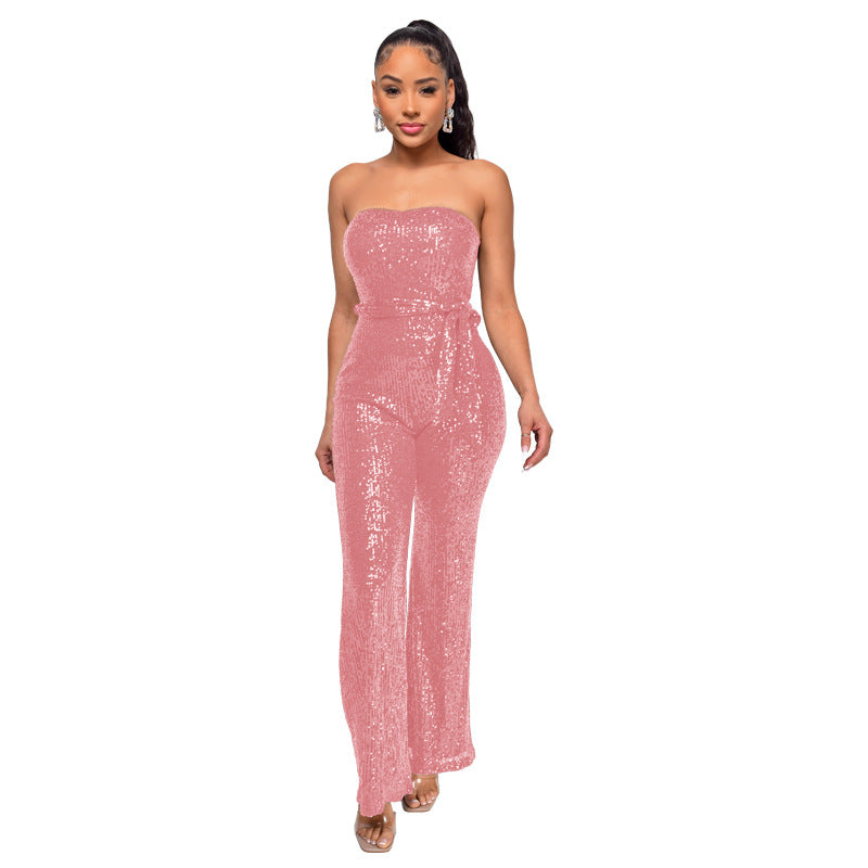 Sexy Strapless Sequined Sleeveless Jumpsuits