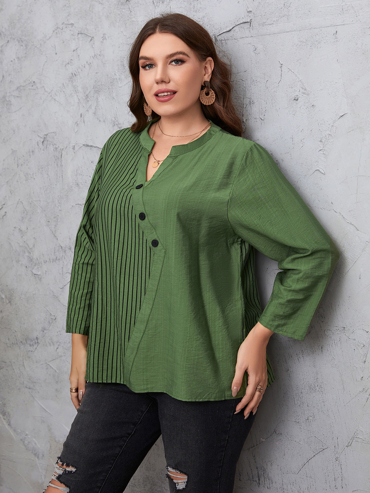 Fashion Striped Long Sleeves Plus Sizes Shirts