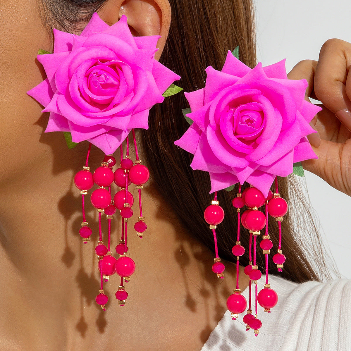 Boho Blooms: Oversized Faux Flower Tassel Earrings
