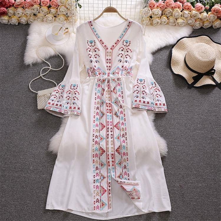 Bohemian Summer V Neck Long Vacation Dresses