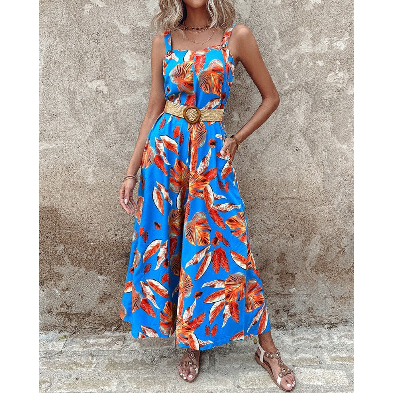 Fashion Floral Print Summer Jumpsuits with Belt