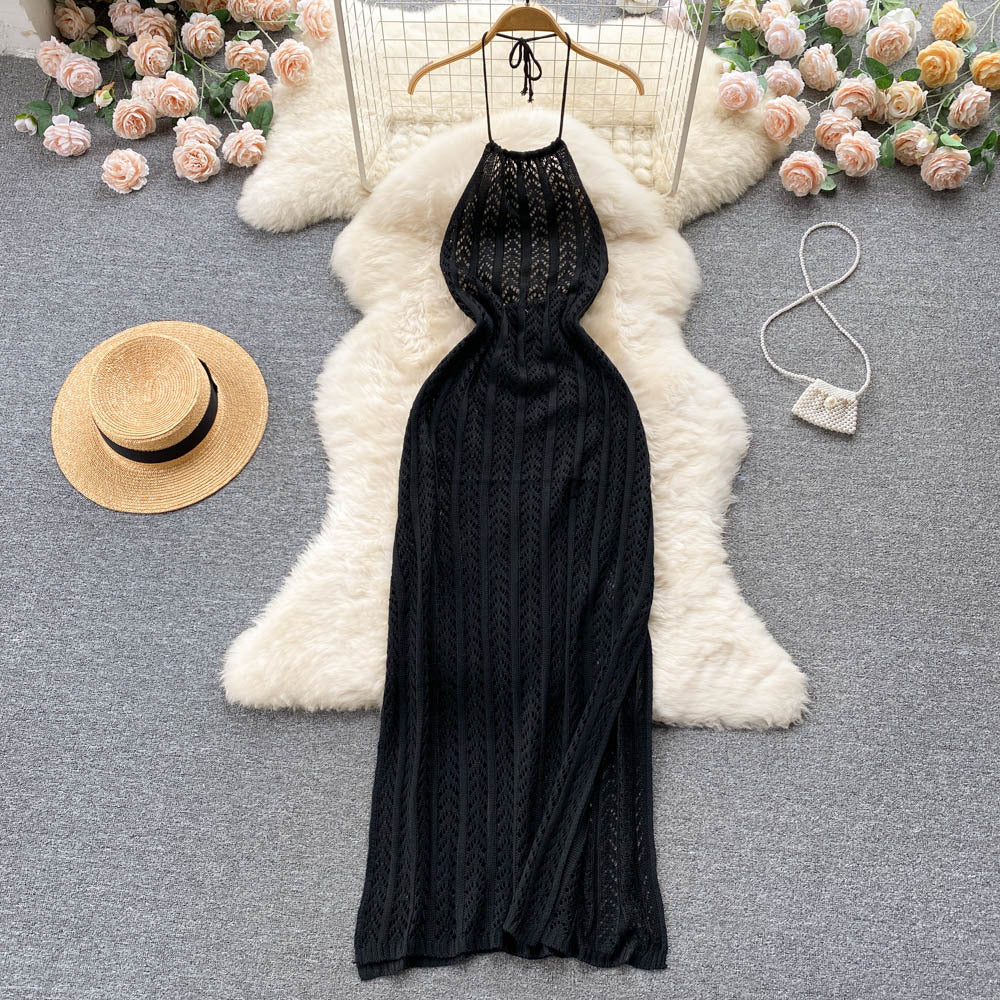 Designed Halter Sleeveless Knitted Sheath Holiday Dresses