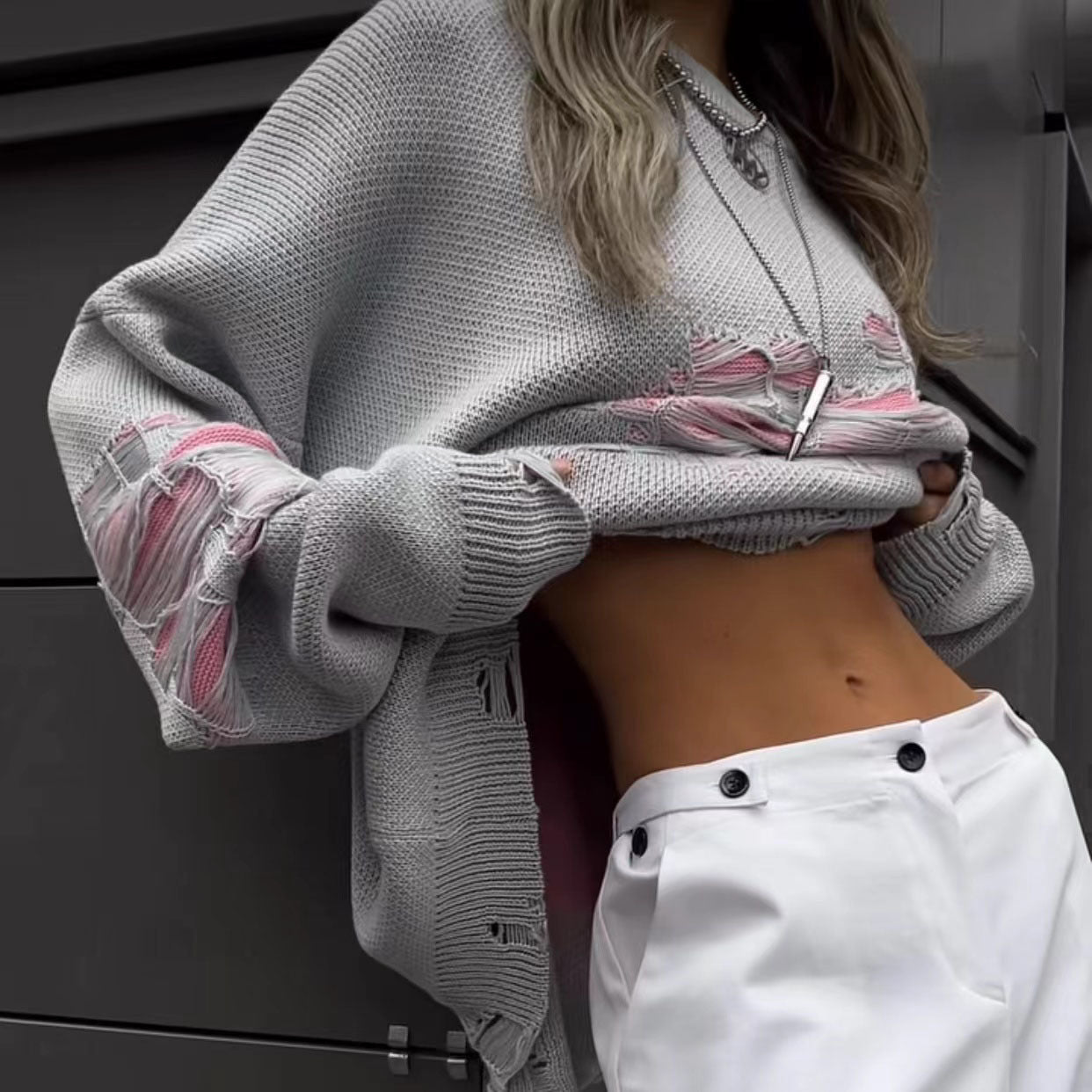 Designed Casual Broken Knitted Women Sweaters