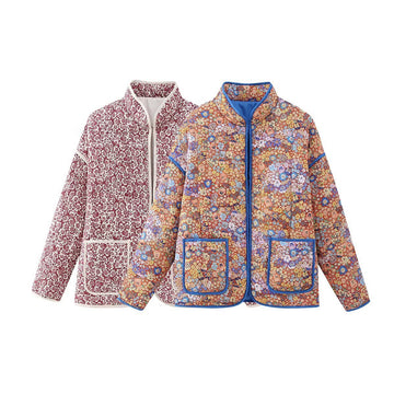Floral Print Quilted Puffer Coat - Oversized Warm Winter Jacket