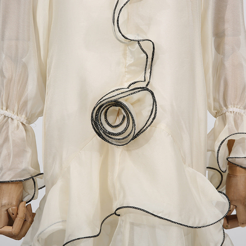 Designed Elegant Resort-Style Lace Trim White Short Dress