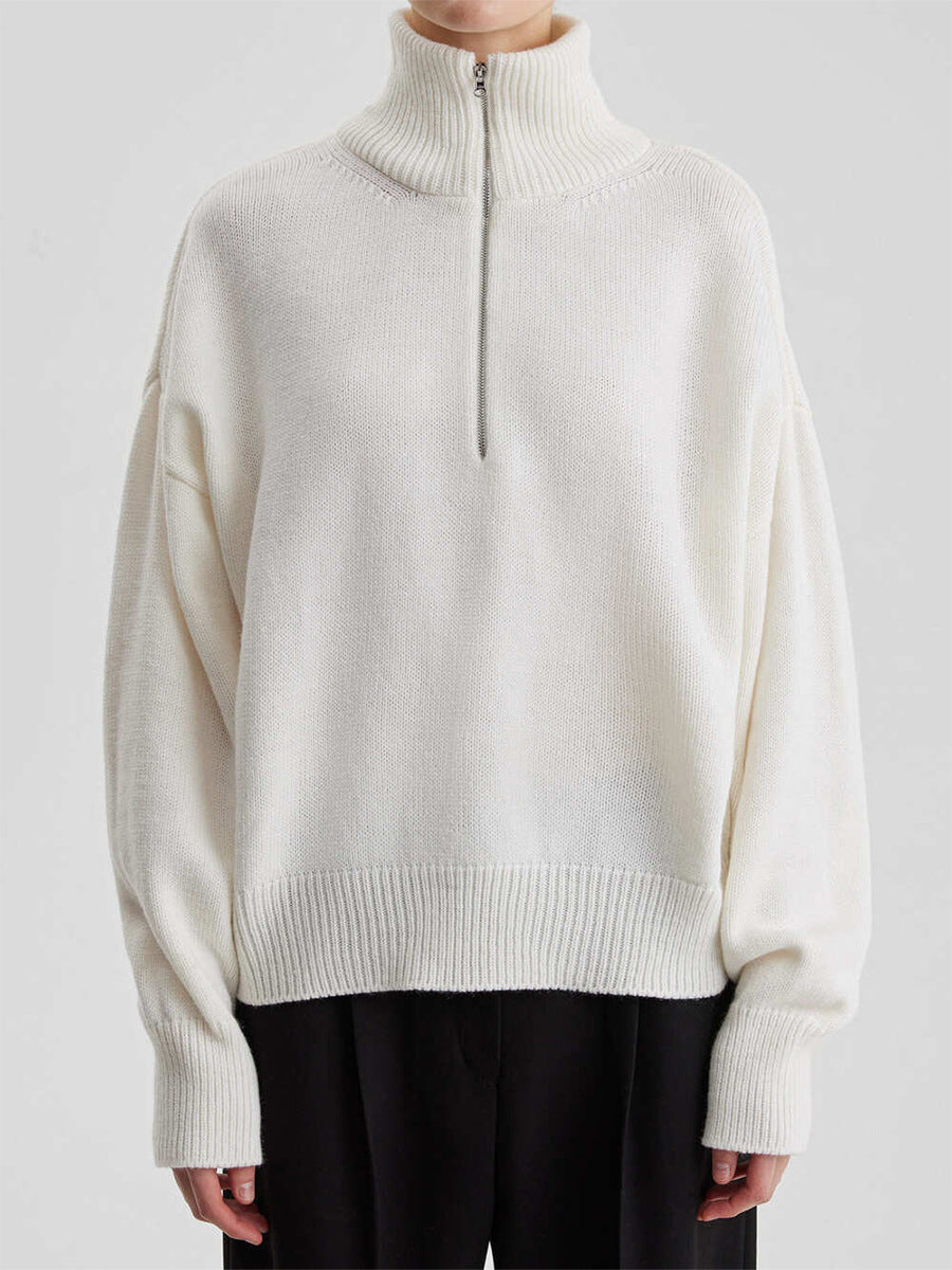 Relaxed Fit Mock Neck Half-Zip Sweater