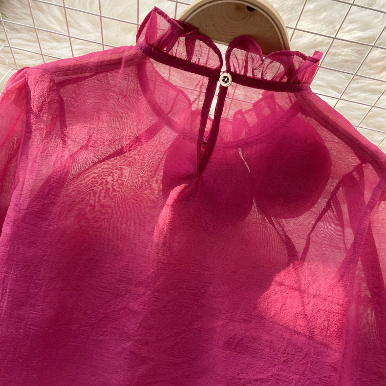 Designed 3D Flowers Chiffon Long Sleeves Shirts