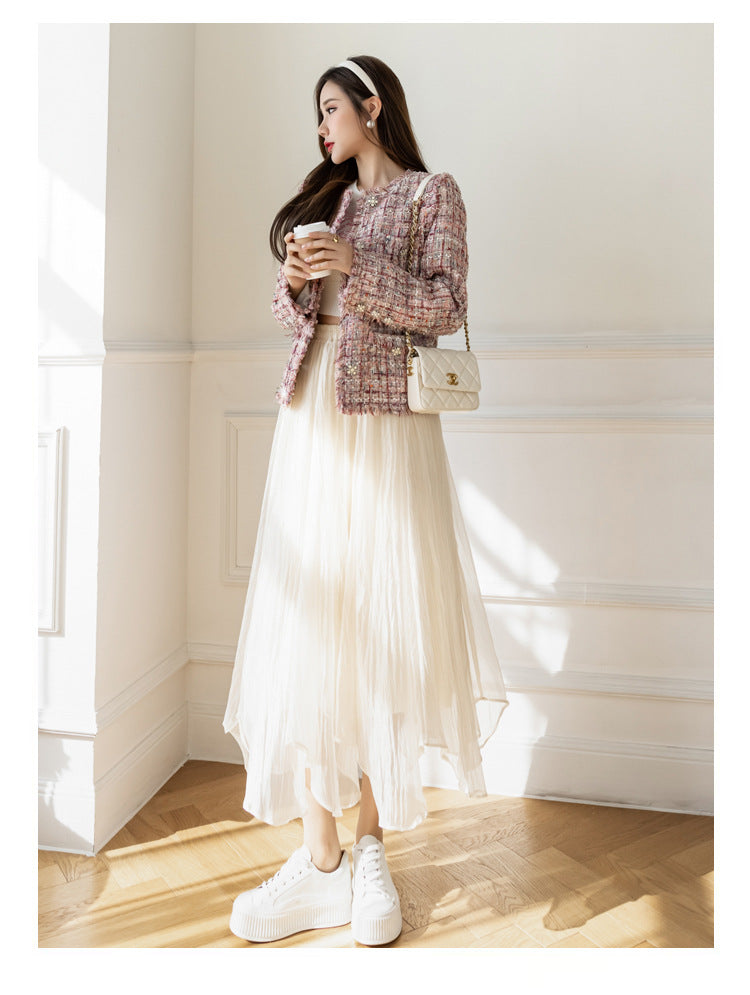 Women's High-Waisted A-Line Mesh Midi Skirt