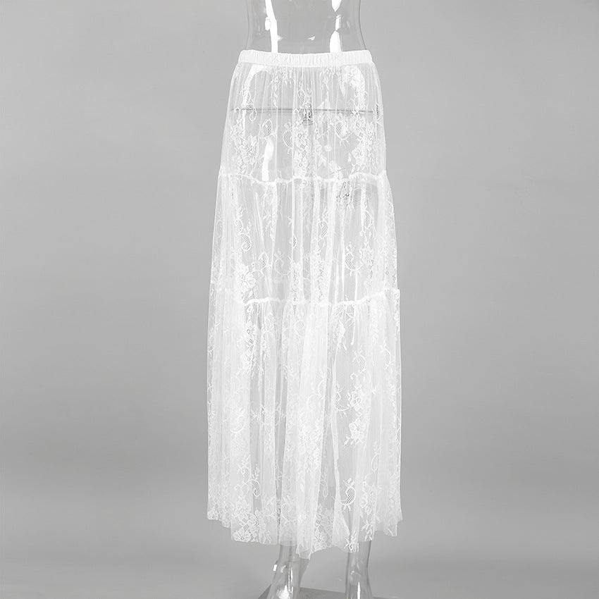 Black Sheer Lace High Waist Pencil Skirt