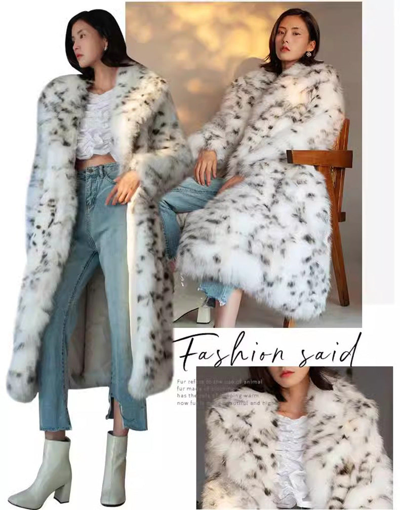 Women's Long Leopard Print Fur Coat