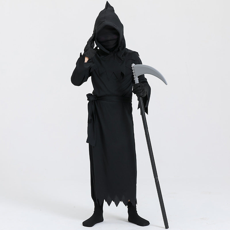 Halloween Cosplay Costume – Grim Reaper Robe with LED Glow Glasses