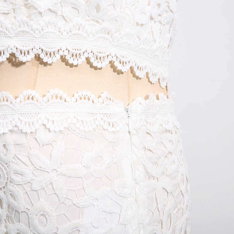 Women's Lace Sleeveless Top & Asymmetrical Skirt Set