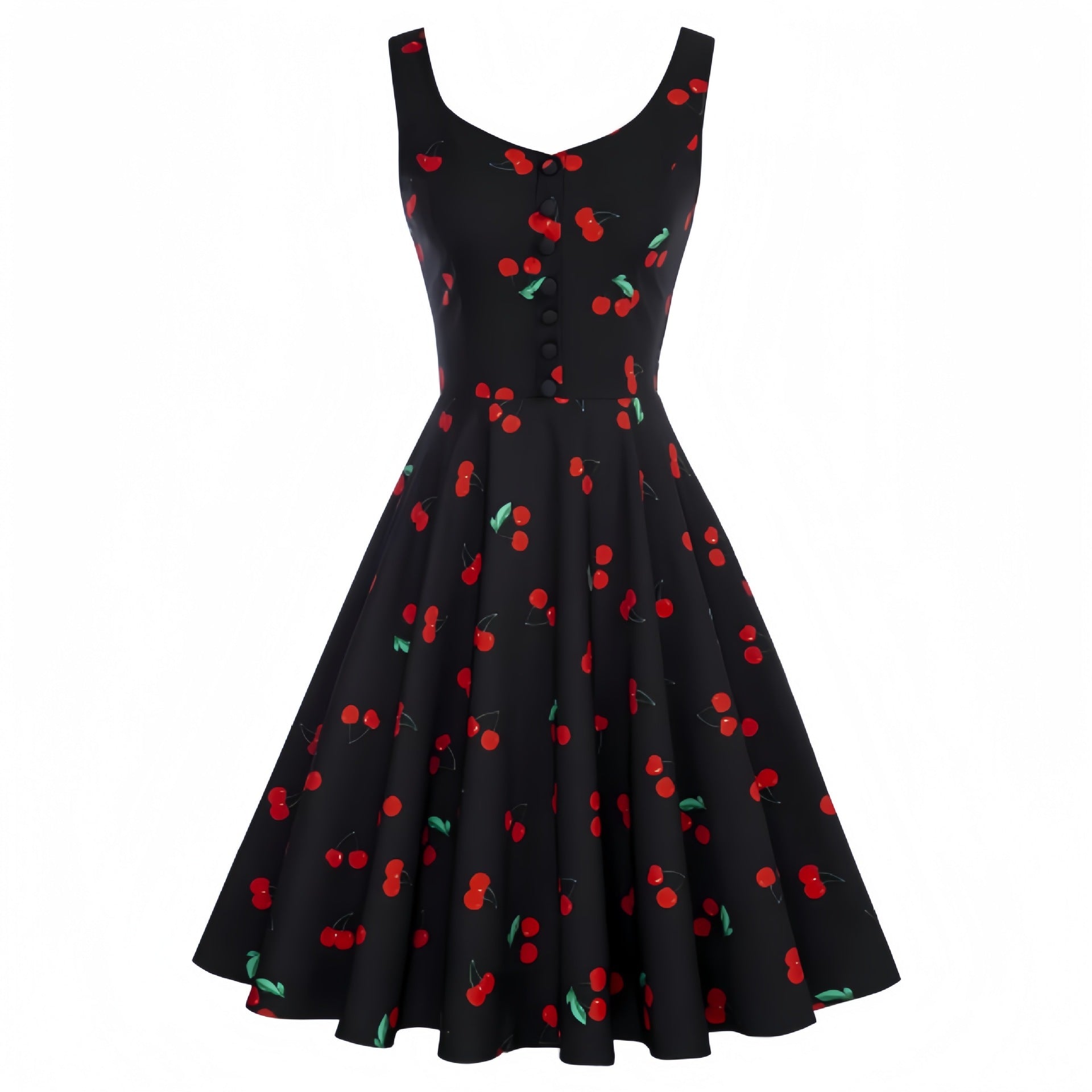 Retro Homecoming Dress - Floral Print A-Line Swing Dress with Buttons