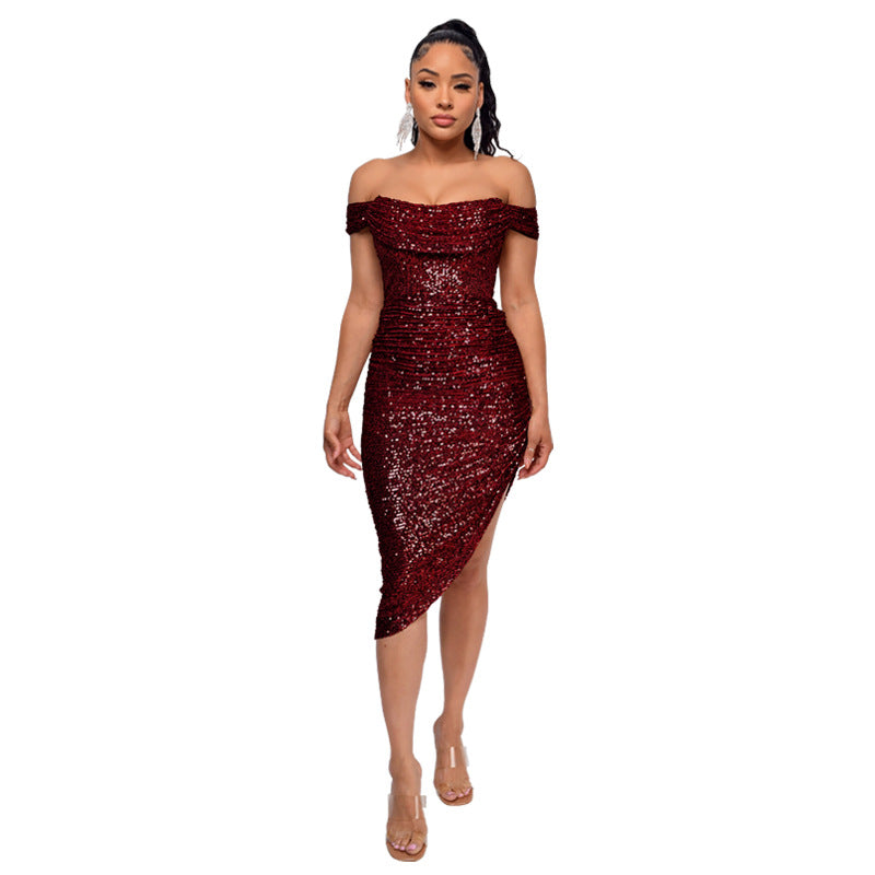 Sexy Off The Shoulder Sequined Mini Cocktail Dresses-Dresses-Free Shipping at meselling99