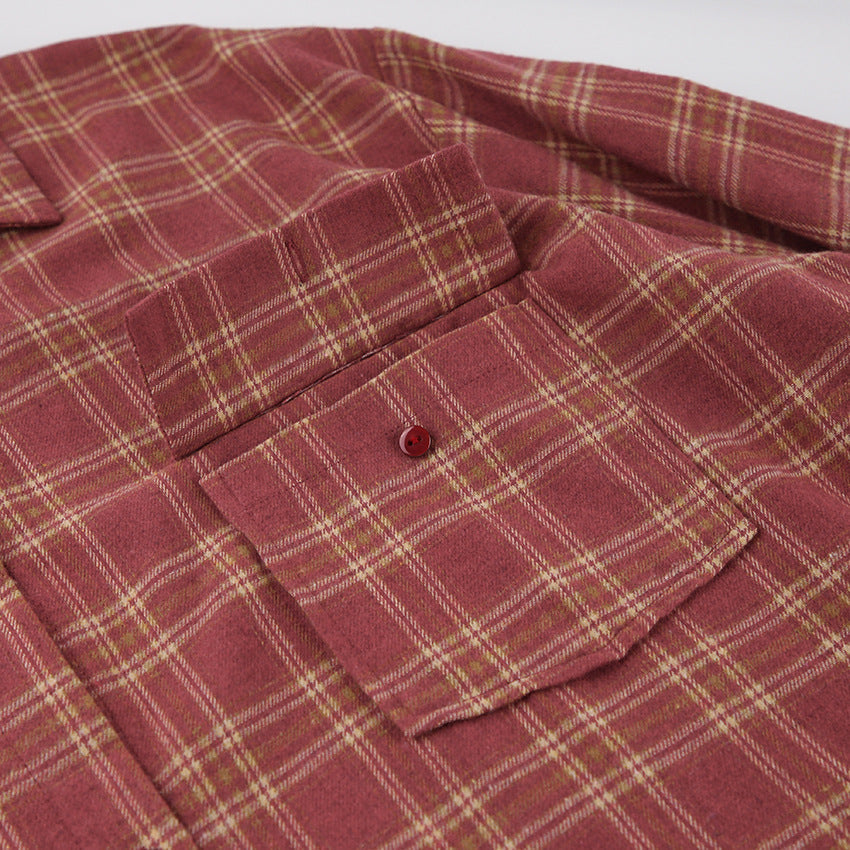 Vintage Red Plaid Long Sleeves Shirts