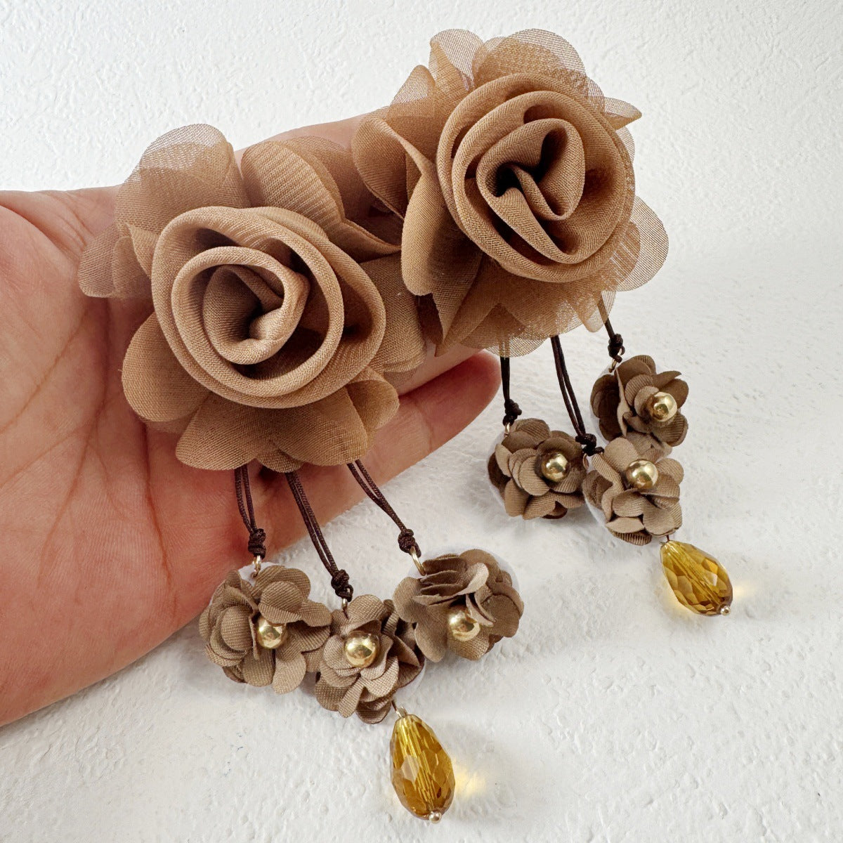 Boho Blooms: Oversized Faux Flower Tassel Earrings