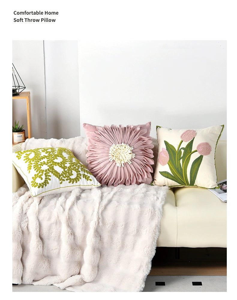Embroidered Tulip Flower Pillow Cover