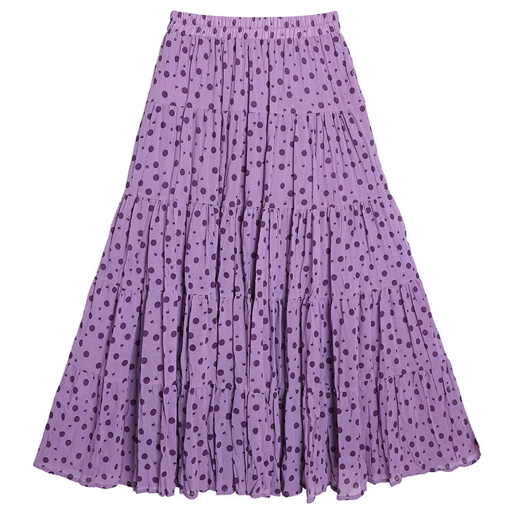 Yuan Su's new summer Wizard of Oz floral pleated skirt, high waist versatile and thin wrinkled A-shaped big swing skirt-Polka Dot - Purple-one size fits all-Free Shipping Leatheretro