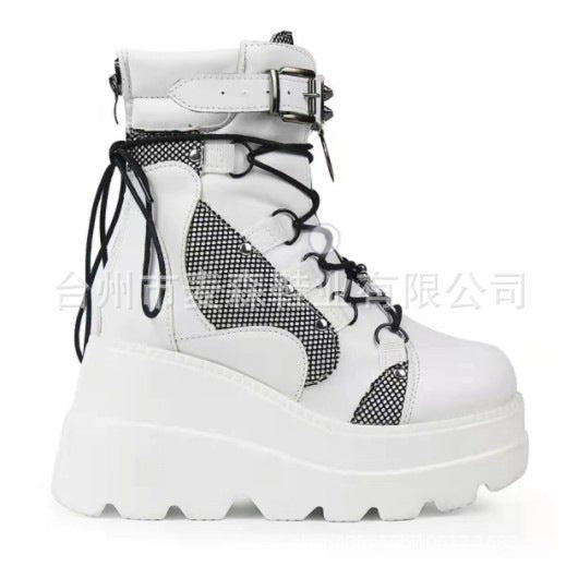 Plus Size Winter Gothic Platform Wedge Mid-Calf Boots