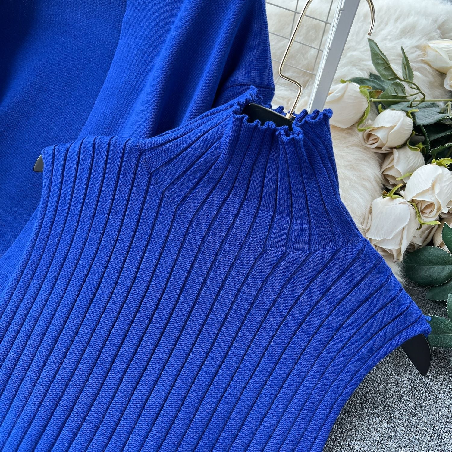 Fashion Fall Knitted 3pcs Cardigan High Neck Sweater Wide Legs Pants