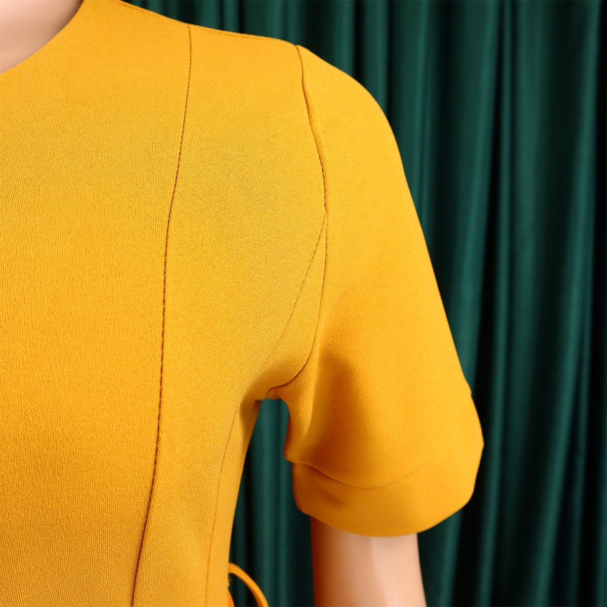 Summer  Round Neck Spliced Pleated Fake Two-Piece Solid Color Plus Size Dress