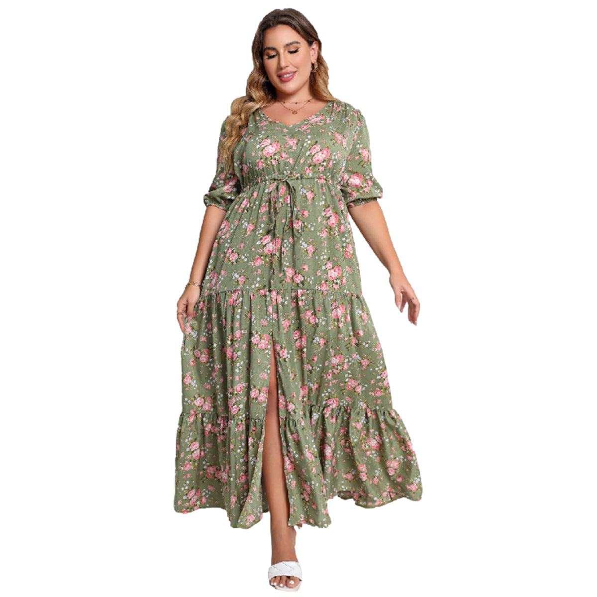 Plus Size Summer Boho Print Flowy Maxi Dress