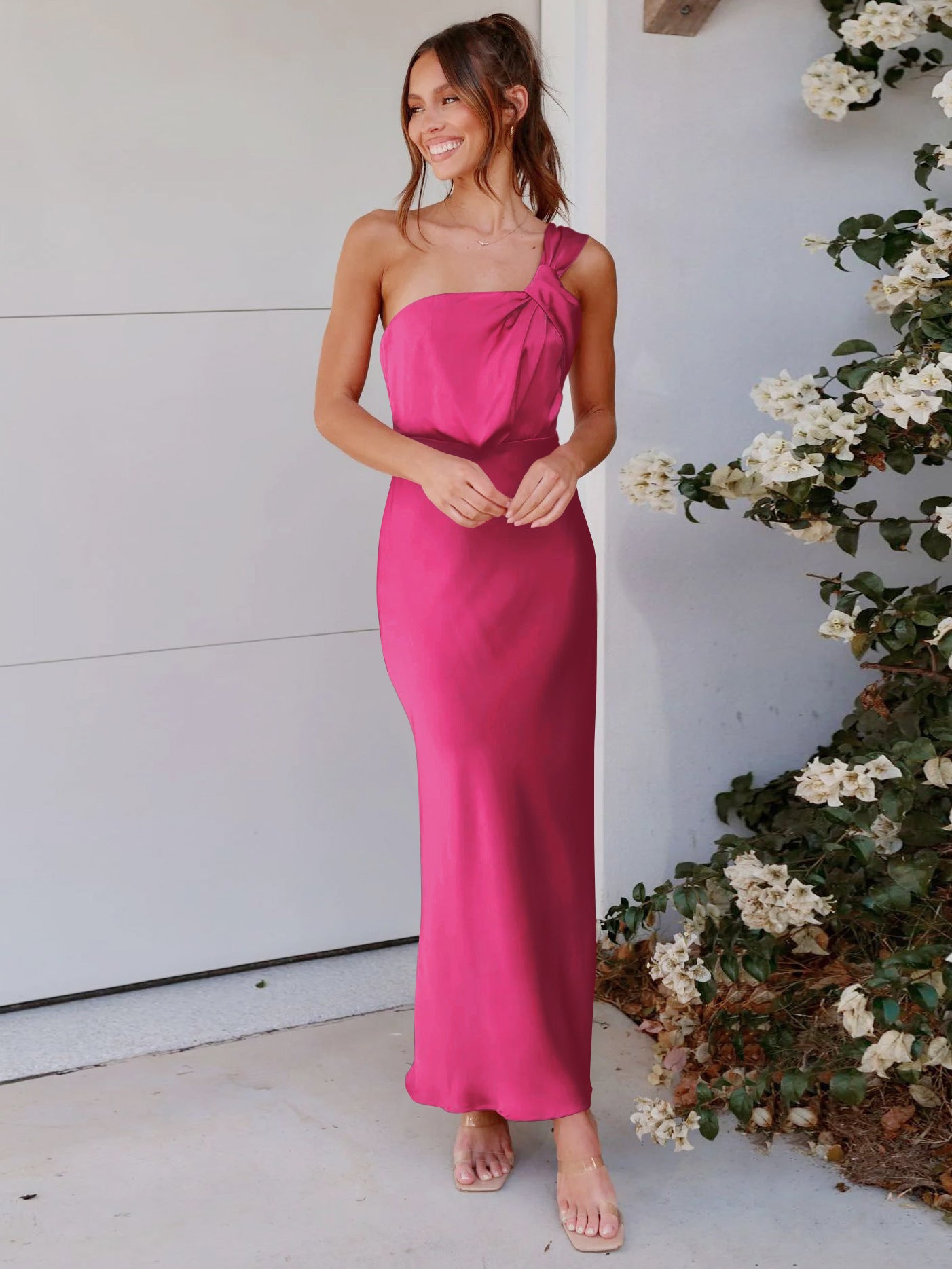 Elegant Satin One Shoulder Bridesmaid Dresses Party Dresses