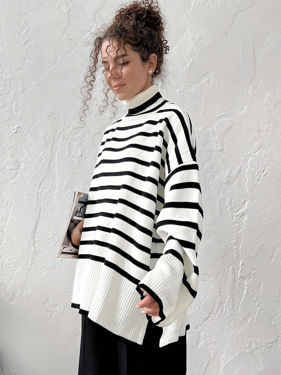 Women's Striped Turtleneck Sweater