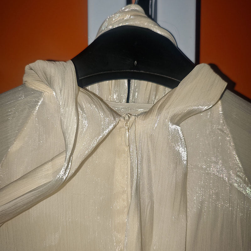 Summer Stand Collar Lantern Sleeve Ruffled Waist Dress for Women