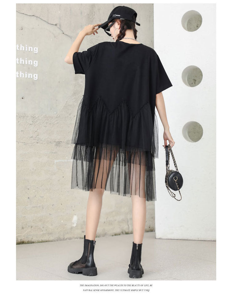 Cat Designed Tulle Loose Summer Black Midi Dresses-Dresses-Black-One Size-Free Shipping at meselling99