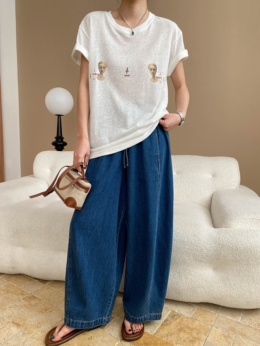 Oversized Round Neck Short-Sleeve T-Shirt for Women